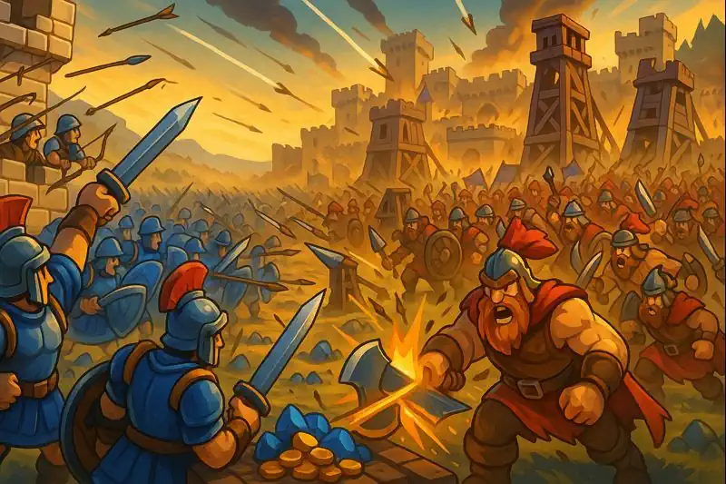 Two castles clashing in a fierce battle